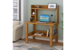 Callas ST-40 Wooden Study Table with Hutch & Bottom Storage – Multi-Purpose Office Desk for Laptop, Computer, Writing & Study – Durable Engineered Wood Workstation for Home & Office (Walnut, ST-40)