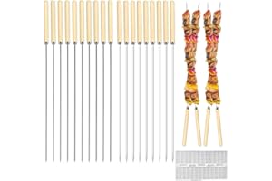 DEAUTIE Brochetas de Barbacoa, 20 Piezas Brochetas de Acero Inoxidable para Barbacoa, Pinchos Asar Barbacoa, Brochetas Kebab, con Dispositivo Quick Meat String, para Family Barbacoas al Aire Libre