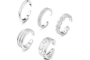 GENERIC 5 pcs 5 different Pcs Open Toe Rings Set for Women Girls Silver Simple Adjustable Knuckle Ring Foot Jewelry