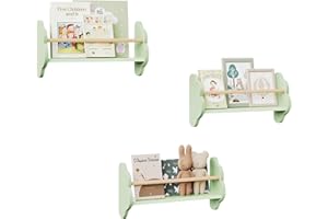 WOLTU Estanterias de Pared para Libros Infantiles, Juego de 3 Estantes Montados en Pared, Encantadora Forma Nube, Librerias Montessori para Habitación Infantil y Jardin Infancia, Verde