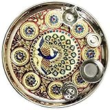 THE DIGITAL STORE Handmade Diwali Pooja Thaali with Kumkum Box Incense Stick Holder and Diya Holder Silver