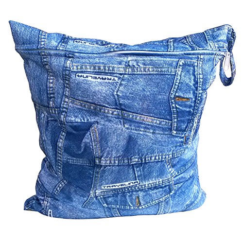 Tinksky Portable Washable Reusable Waterproof Zippered Baby Cloth Diaper Nappy Bag(Denim Blue)
