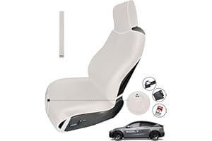 RELEDESA 1PC Ensanchada Funda Asiento Coche Impermeable para Tesla Model Y/3/S/X, Neopreno Protector Cubre Asiento Coche Delantero con 3 Correas de Hebilla y Bolsa de Almacenamiento (Blanco Marfil)