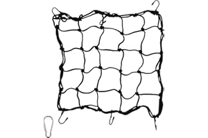 AMANDELIZABE Red de equipaje para bicicleta, 40 x 40 cm, color negro, para moto con ganchos, para casco, red de goma, pequeña, accesorios