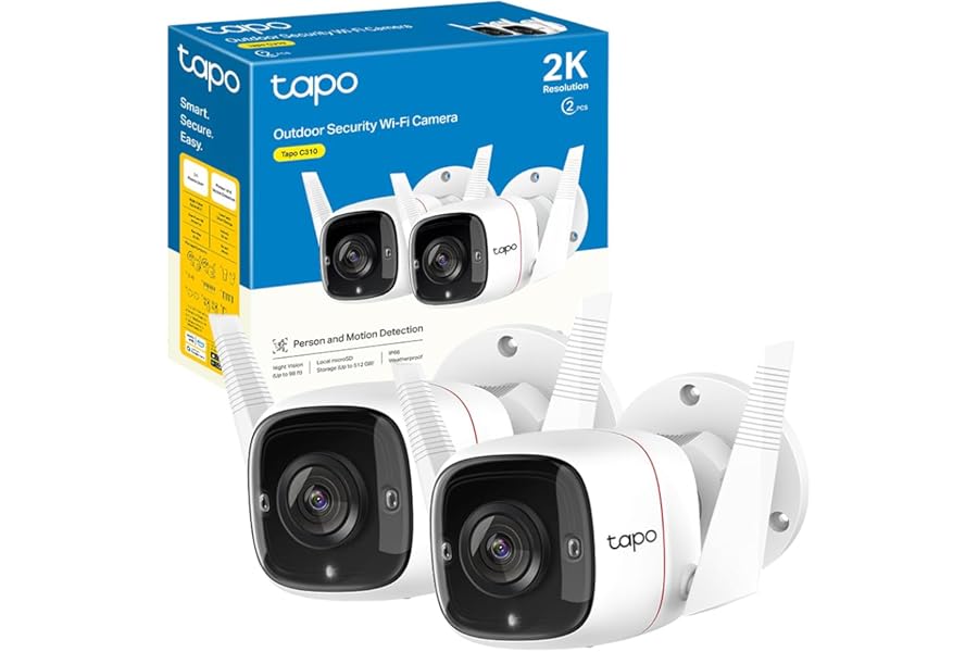 Tapo C310P2 Outdoor Wi-Fi Camera UHD 3MP Surveillance IP Camera, Night Vision up to 30 m, Waterproof IP66, 2 Way Audio, Compatible with Alexa, Contains 2 C310
