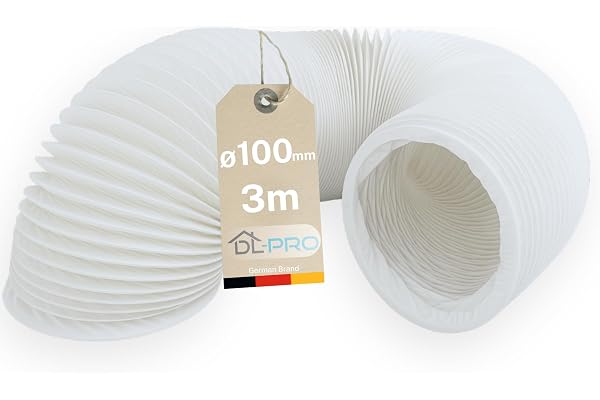 DL-pro 3 m Tuyau d’évacuation Ø100 mm – Conduit PVC flexible blanc pour hotte, climatiseur, sèche-linge – NON compatible Ø102 mm