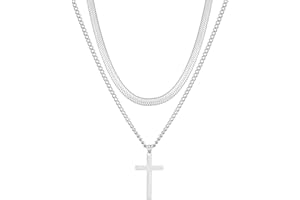 AFSTALR Collier Croix Homme, Acier Inoxydable Collier Double Croix Chaîne Serpent Plate et Chaîne avec Pendentif Croix, Chaîne Argent Or Noir 45-60cm Chrétienne Cadeau de d'anniversaire Bijoux Hommes