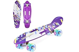 ERNAN Skateboard Complet Mini Cruiser pour Enfants 22"，Skateboard avec Roues LED pour Enfants Débutants Filles Garçons Adolescents Adultes