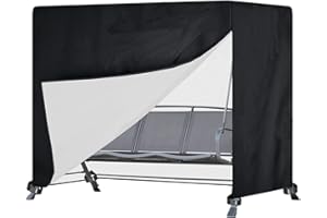 KEKAFU Hollywoodschaukel Schutzhülle, Hollywoodschaukel Abdeckung, Plane Wasserdicht mit Doppeltem Reißverschluss, 420D Oxford Gewebe Abdeckplane Schwarz (180 * 125 * 170cm)