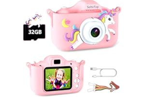 SeHeTop Camara Fotos Infantil, 1080P HD Video cámara Fotos niños,Juguetes niños 3 4 5 6 7 8 9 10 años, Regalos de cumpleaños niñas, scon Tarjeta SD de 32 G(Rosa)