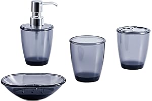 Novel Solutions Modern Smokey Grey Acrylic Bathroom Accessories 4Piece Set -Soap Dispenser, Toothbrush Holder, Tumbler and Soap Dish