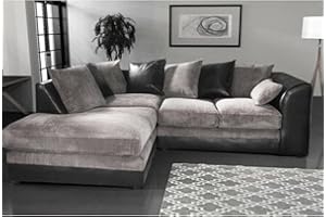 FURNISHINGS FOR LESS UK New Luca Black and Grey Fabric and Leather Corner sofa | 3-4 Seater Corner Sofa (Left Hand Facing)