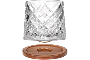 Uten Verre à Eau Rotatif 275 ml - Dessous en Bambou - Pour Whisky, Rhum, Cocktail, Café - Gobelet Anti-Stress - 1 Pièce