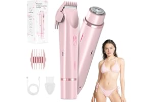 MUXUN Bikini Trimmer for Women, 2-in-1 Lady Shaver Rechargeable Electric Razor for Women Legs, Body & Intimate Areas, USB-C Wet & Dry Use (Pink)