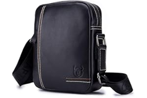 BULLCAPTAIN HARMILIY Męska skórzana torba na ramię, torba na ramię, torba na ramię, plecak męski, plecak szkolny, skóra Crossbody, torba podróżna, noszona na ramię, czarna, M, czarny, M