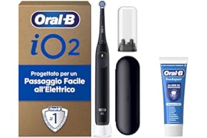 Oral-B Spazzolino Elettrico Ricaricabile iO 2, 1 Spazzolino Elettrico, 1 Testina Di Ricambio, Custodia Da Viaggio, Supporto per testine + 1 Dentifricio Oral-B Pro, Pulizia Denti, Nero