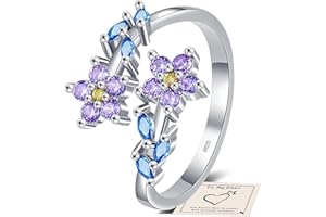 YOEE 925 Sterling Silver Plated Open Adjustable Rings for Women Girls - Olive Branch Leaf/Flowers Cubic Zirconia Rings - Thumb Wrap Around Leaf Ring - Jewellery Gifts with Box, Blue/Green/Red