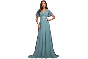 Ever-Pretty Vestiti da Cerimonia da Donna Alta Elasticità Scollo a V Linea ad A con Spacco Stile Impero 09890