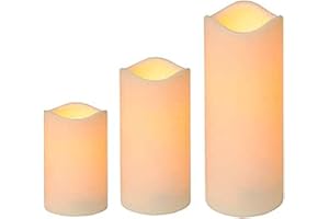 CEPEWA Zestaw 3 świec LED do użytku na zewnątrz – migoczące, ciepłe, białe światło, timer 5 h, zasilanie bateryjne, 3 rozmiary – idealne oświetlenie do użytku na zewnątrz