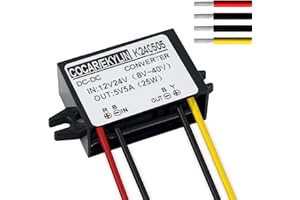 BGOODVISION CC 12v 24v a 5v Paso Abajo Convertidor Reductor Regulador 5A 25W Adaptador de Corriente para Auto Coche Camión Vehículo Barco Solar Sistema(Acepte CC 8-40V Entradas)