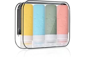 ZUOQIANG 4 Piezas Botes Viaje Silicona, 90ml Botellas de Viaje Rellenables, Portátil Botellas a Prueba e Fugas, Travel Bottles para Gel, Champús, Lociones, Crema y Acondicionador, sin BPA