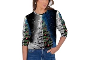 YINNORE Womens Crewneck Pullover Comfy Long Sleeve Top Shirts Floral Christmas Design Tunic Loose Fit Blouse Sweatshirts