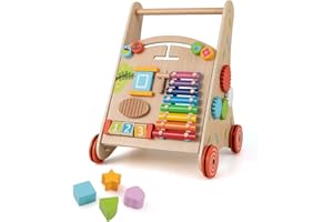 RELAX4LIFE Carrellino Primi Passi 7 in 1, Ausilio per Camminare con Specchio e Giocattolo, Girello in Legno per Ragazzi e Ragazze, 1+ Anni (Modello 2)