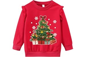 DHASIUE Girls Christmas Jumper Santa Reindeer Xmas Childrens Kid Ruffle Long Sleeve Top Sweatshirt 1-7 Years