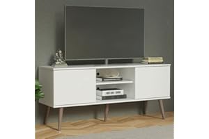 Madesa TV Stand Console with 2 Doors and 2 Shelves with Cable Management for 50, 55 Inch Media Storage Media Console Office Entertainment Center Wooden Television Cabinet - White