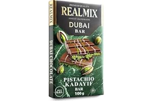 REALMIX Dubaj Mleczna Czekolada Bezpośrednio z Dubaju UAE | Prawdziwa Dubajska Mleczna Czekolada z Pistacjami i Nadzieniem Kunafa | Wyprodukowana w Dubaju U.A.E. | 100 g