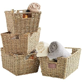 VonHaus Set aus 4 Seegras Regal Körben mit Eingefügten Griffen