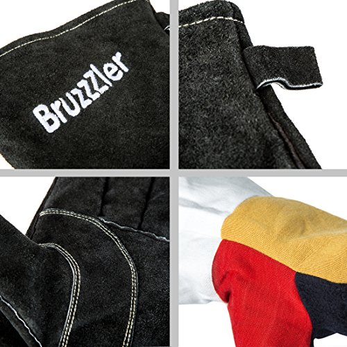 Bruzzzler Grillhandschuhe – Lederhandschuhe-Set lang mit gesticktem Logo, Universalgröße - 6