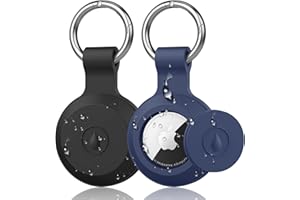 【2 sztuki】 Mugust wodoodporna osłona do zawieszki Apple AirTag, brelok do kluczy AirTag, silikonowa przenośna osłona na brelok, etui ochronne do Apple Tracker z pokrywą ochronną (czarne + granatowe)