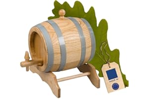HOFMEISTER HOLZWAREN HOFMEISTER® Botte di Rovere da 5 Litri per Vino, Whisky e Grappa, Fatta a Mano, con Rubinetto, Tappo e cavalletto, Inclusi Istruzioni, 27,5 x 24 x 28 cm, Piccola Botte in Legno