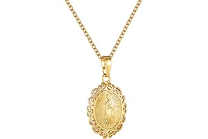 GoldChic JEWELRY Collier Saint Marie Femme en Cuivre Plaqué Or, Pendentif Médaille Vierge Marie avec Chaîne Ajustable de 50+5cm