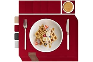 ‎SMØLA smøla 12-teiliges Premium Filz Tischset inkl. Untersetzer I Platzset Abwaschbar Rot I Platzset Abwischbar, Platzdeckchen Set mit Filzuntersetzer für Teller, Gläser I Tischdeko Winter, Weinrot