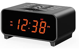 iTOMA Petit Réveil, Double Réveil avec 4 Modes d'alarme Hebdomadaires, Snooze,Gradateurs Automatiques et Manuels, 12/24 Heures, Veilleuse et Horloge à Affichage LED Orange pour Chambre 213