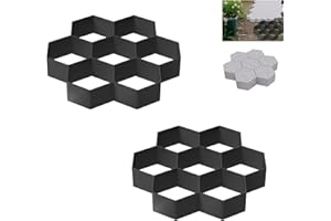 Aufun 2x Gehweg Form DIY Pflasterform 7 Kammern, Betonformen 29x28x4 cm, Garten Schablone Gehwegplatten Pflastersteine streichen, Garten Trittsteine, Terrassenplatten Beton Gießform, Schwarz, Tye E