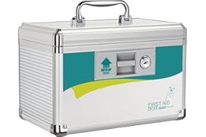 GLOSEN Boîte pharmacie, Boîte à Pharmacie avec clé, Boîte de Rangement Médicale, Boite Medicaments à clé, Armoire de Premiers Secours, Coffre de Rangement Medicament à clé Verrouillable [10*6.7*6.7 Pouces]