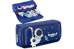 4-Layer Large Capacity Pencil Bag - Astronaut Design Canvas Pen Pouch with Pendant, Multi-Pocket Stationery Organizer (21x4.5x10cm, Holds Up to 50 Pens) for Daily Use & Gift
