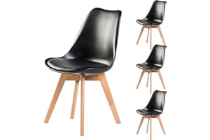 AnYu Furniture Sillas de Comedor Pack 4, Sillas Comedor de Sala con Asiento Tapizado, Mesa y Sillas Cocina Silla Nordica Blanca de Madera de Haya Maciza (LQ Tulip 4, 4 Negro)