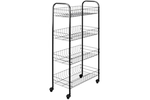 Metaltex Pisa 4-Tier Trolley with Wheels - Multipurpose Storage Cart for Home including Kitchen, Bathroom, Office and Garage – Grey, 41 x 23 x 84 Centimetres