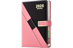 Mljtoyo Agenda 2025 formato A5, un giorno per pagina, planner mensile da gennaio 2025 a dicembre 2025, copertina rigida, portapenne, adesivi, tasca interna,rosa