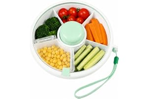 Roterbar snackslåda, snackslåda med fack, resemellanmålsspinner, snackstallrik med lock, återanvändbar, bärbar snackbricka med bärhandtag, roterande tallrik arrangör för frukt, mellanmål, nötter