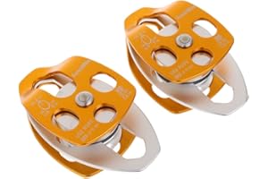 Toygogo 2 Pièces 32KN Grande Double Poulie Roulement À Billes & Plaque D'oscillation pour Accès Corde Roche Arbre Escalade Arboriste Spéléologi - Or, 15 x 8 x 5,5 cm
