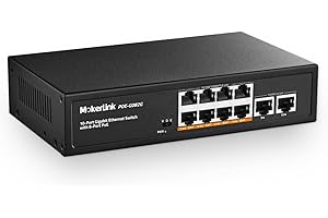 mokerlink 10 Porte Gigabit Poe Switch, 8 GE Poe+, 2 GE Uplink, 10/100/1000Mbps, 120W 802.3af/at Poe, Switch Ethernet Senza Ventola