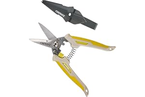 CEERAYZ 7" Notch Cisaille Multi Usage, Ciseaux industriels robustes, Cisaille de jardin pour projets DIY, bureau, lignes de production et jardinage, avec étui protecteur (Marron Jaune)