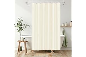 LUKDUNG Poliestrowa zasłona prysznicowa - tekstylna, odporna na pleśń, wodoodporna, nadająca się do prania, do wanny, prysznica - z pierścieniami do zasłony prysznicowej (beżowa, 120 x 180 cm)