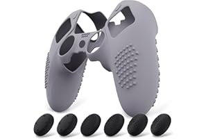 playvital Coque Protection pour ps5 Edge Manette,Housse Silicone avec 6 Capuchon Joystick pour ps5 Edge Controller Cover Skin,Anti-Dérapante Accessoire-Gris Métallisé,3D Studded Edition