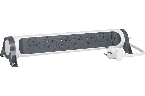 LEGRAND - Multiprise Rotative Avec Interrupteur à Voyant LED - 6 Prises Surface avec Terre - Cordon 3m - Blanc et Gris Foncé